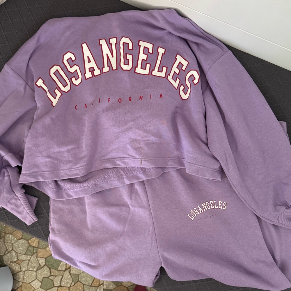 Zara Lavender Cropped Sweatshirt and Pants Set, Women’s M